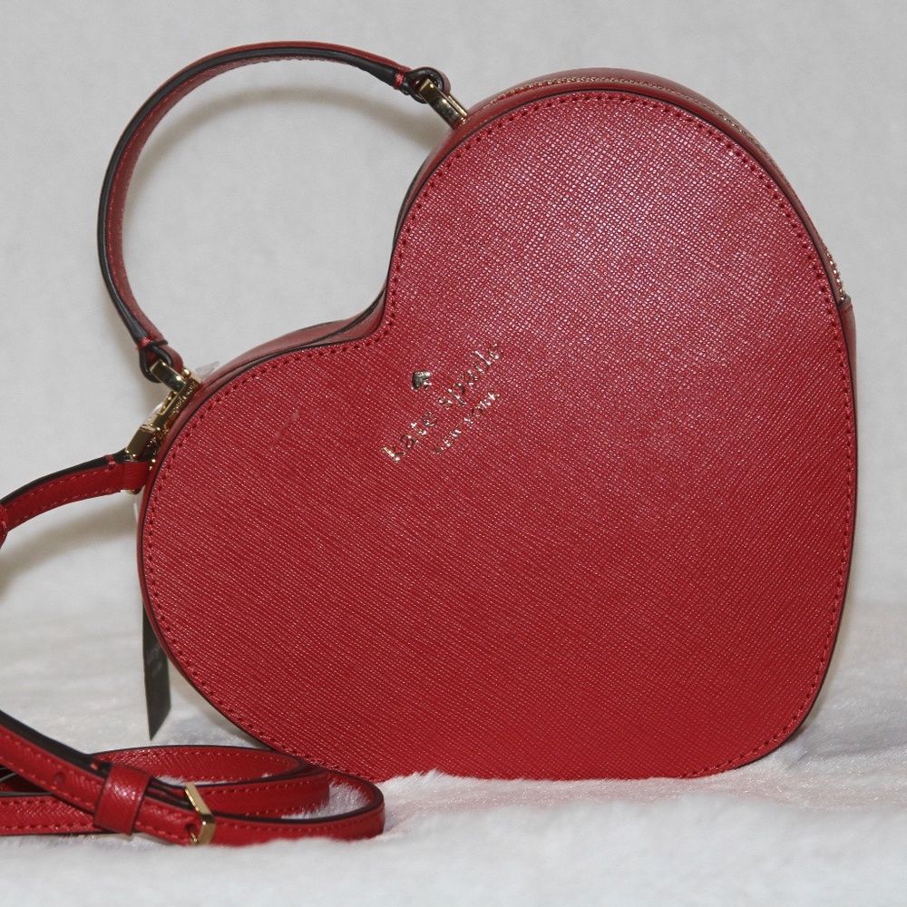 NWT Kate Spade Love Shack Heart Bag Crossbody Purse Leather Candied Cherry Red